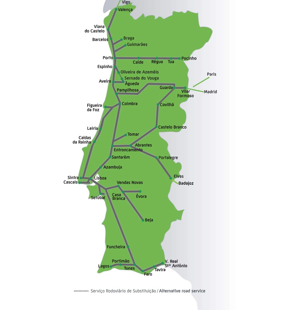 Regiões atendidas pelos Comboios de Portugal
